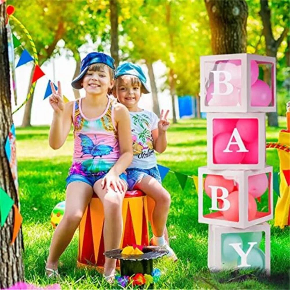 baby shower balloon boxes 4 pcs clear letter blocks gender reveal party decor